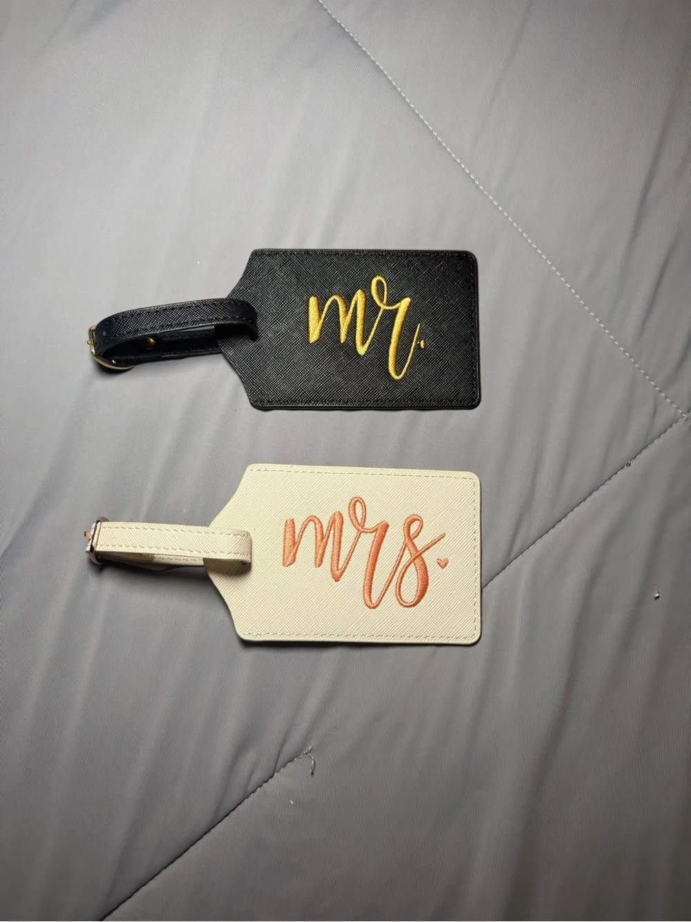 Mr. and Mrs. Embroidered Luggage Tags Bride and Groom Gift Honeymoon Wedding